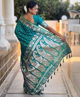 Soft litchi silk banarasi silk jacquard saree (banarasi-9-rama) 3