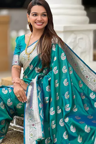 Soft litchi silk banarasi silk jacquard saree (banarasi-15-rama)