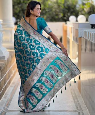 Soft litchi silk banarasi silk jacquard saree (banarasi-6-rama) 3