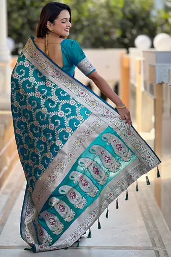 Soft litchi silk banarasi silk jacquard saree (banarasi-6-rama)