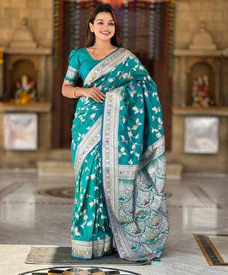 Soft litchi silk banarasi silk jacquard saree (banarasi-4-rama) 2