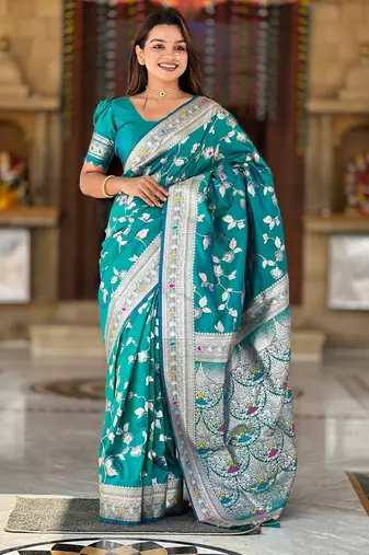 Soft litchi silk banarasi silk jacquard saree (banarasi-4-rama)