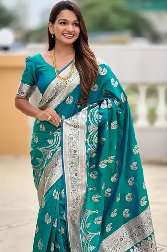 Soft litchi silk banarasi silk jacquard saree (banarasi-15-rama)