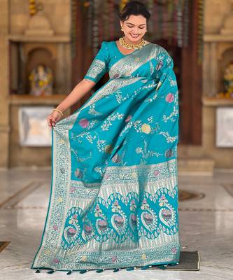Soft litchi silk banarasi silk jacquard saree (banarasi-2-rama) 2