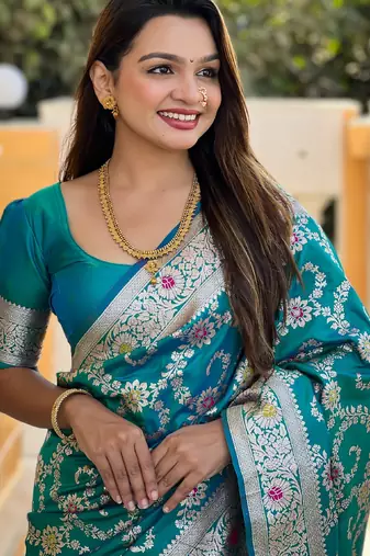Soft litchi silk banarasi silk jacquard saree (banarasi-6-rama)