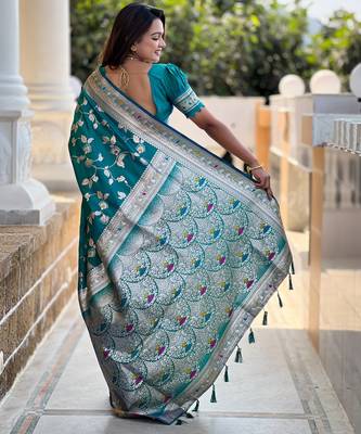 Soft litchi silk banarasi silk jacquard saree (banarasi-4-rama) 3