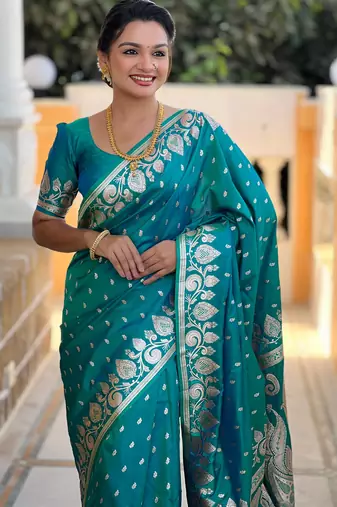 Soft litchi silk banarasi silk jacquard saree (banarasi-9-rama)