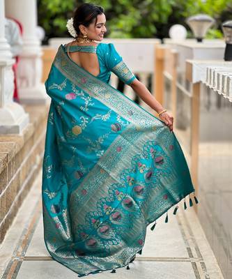 Soft litchi silk banarasi silk jacquard saree (banarasi-2-rama) 3