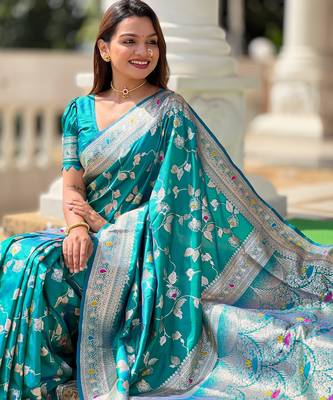 Soft litchi silk banarasi silk jacquard saree (banarasi-4-rama) 4