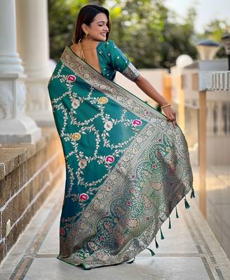 Soft litchi silk banarasi silk jacquard saree (banarasi-1-rama) 3