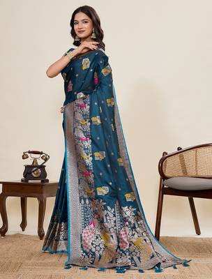 Soft litchi silk banarasi silk jacquard saree (yesha-02-rama) 2