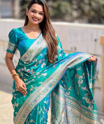Soft litchi silk banarasi silk jacquard saree (banarasi-4-rama) 5