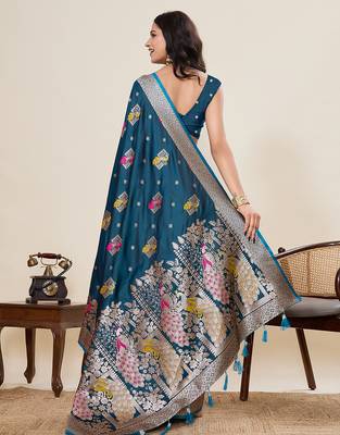 Soft litchi silk banarasi silk jacquard saree (yesha-02-rama) 3