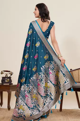 Soft litchi silk banarasi silk jacquard saree (yesha-02-rama)