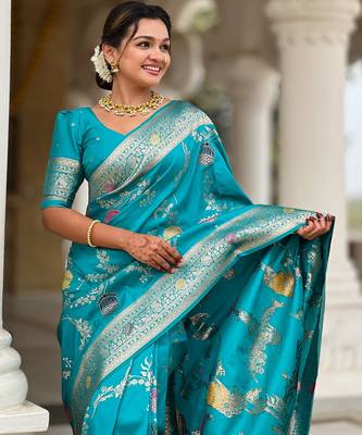 Soft litchi silk banarasi silk jacquard saree (banarasi-2-rama) 5