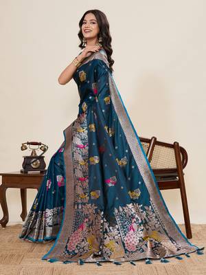 Soft litchi silk banarasi silk jacquard saree (yesha-02-rama) 4