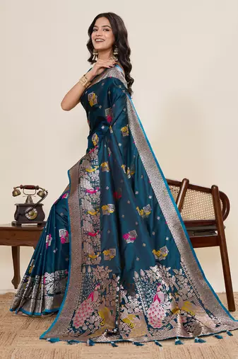 Soft litchi silk banarasi silk jacquard saree (yesha-02-rama)