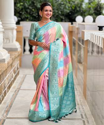 Soft litchi silk fancy jacquard bollywood saree (multi-colour-rama) 1