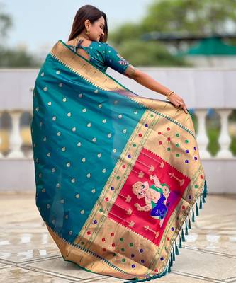 Soft litchi silk paithani jacquard saree (ganpati-paithani-rama) 3