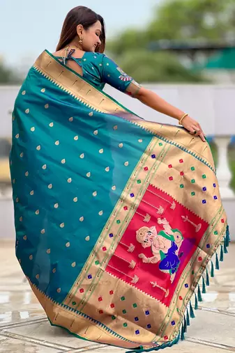 Soft litchi silk paithani jacquard saree (ganpati-paithani-rama)