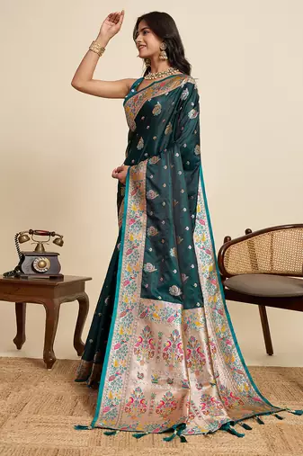 Soft litchi silk paithani jacquard saree (ragini-paithani-rama)