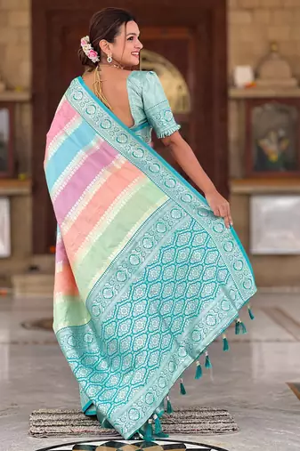 Soft litchi silk fancy jacquard bollywood saree (multi-colour-rama)