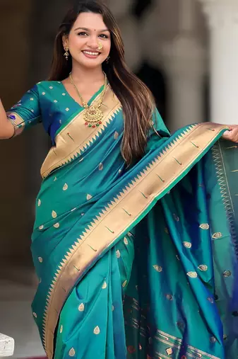 Soft litchi silk paithani jacquard saree (ganpati-paithani-rama)