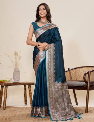 Soft litchi silk banarasi silk jacquard saree (amar-gala-01-rama) 1