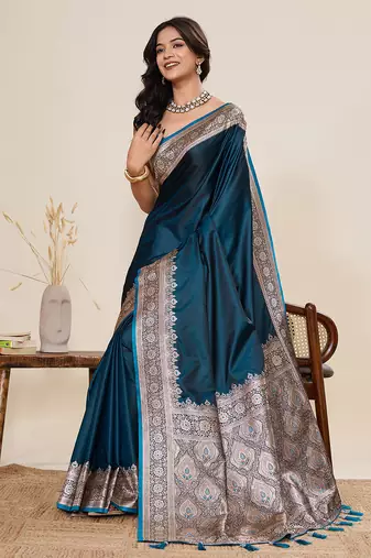 Soft litchi silk banarasi silk jacquard saree (amar-gala-01-rama)