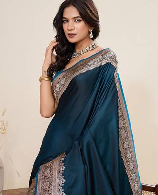 Soft litchi silk banarasi silk jacquard saree (amar-gala-01-rama) 5
