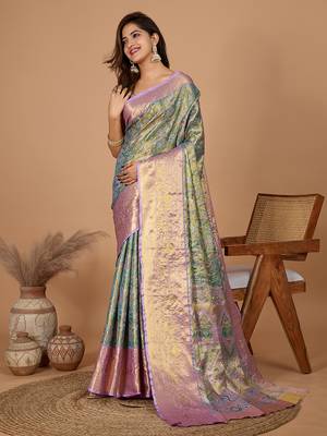 Soft litchi silk kanjeevaram silk jacquard saree (aaradhya-02-rama) 1