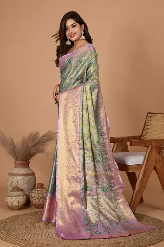 Soft litchi silk kanjeevaram silk jacquard saree (aaradhya-02-rama)