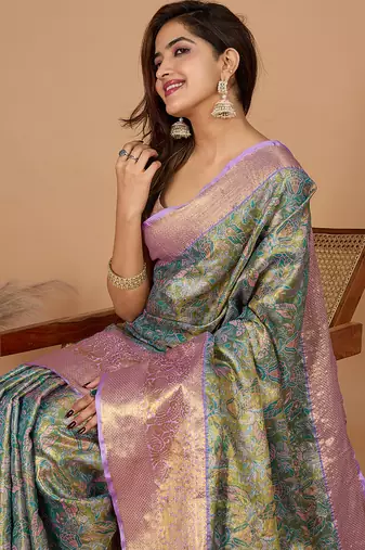 Soft litchi silk kanjeevaram silk jacquard saree (aaradhya-02-rama)