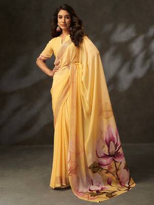 georgette art silk blend digital printed saree with croset work border | unstitched blouse |  quality 1