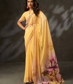 georgette art silk digital printed saree with croset work border | unstitched blouse | premium quality