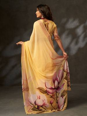 georgette art silk blend digital printed saree with croset work border | unstitched blouse |  quality 4