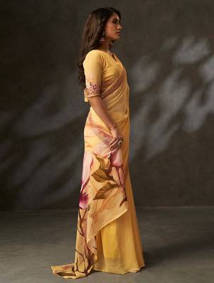 georgette art silk blend digital printed saree with croset work border | unstitched blouse |  quality 5