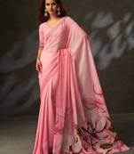 designer digital floral printed georgette art silk saree | croset border work | 5.50 mtr saree + blouse