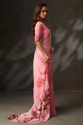  digital floral printed georgette art silk blend saree | croset border work | 5.50 mtr saree blouse