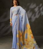 elegant georgette art silk saree with crochet work & digital print | supreme quality saree for women