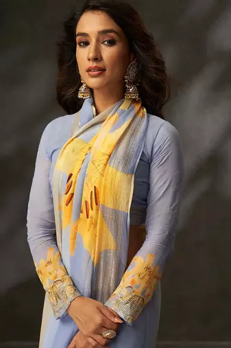 elegant georgette art silk blend saree with crochet work & digital print | supreme quality saree for women