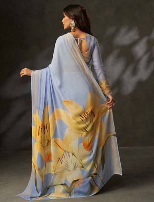 elegant georgette art silk blend saree with crochet work & digital print | supreme quality saree for women 4