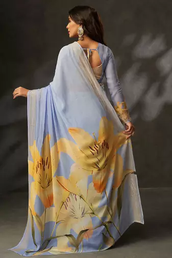 elegant georgette art silk blend saree with crochet work & digital print | supreme quality saree for women
