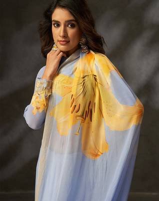elegant georgette art silk blend saree with crochet work & digital print | supreme quality saree for women 5