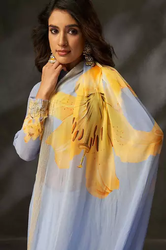 elegant georgette art silk blend saree with crochet work & digital print | supreme quality saree for women
