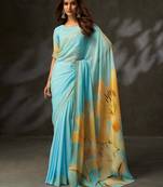 georgette art silk digital printed saree with croset work border | unstitched blouse | premium quality