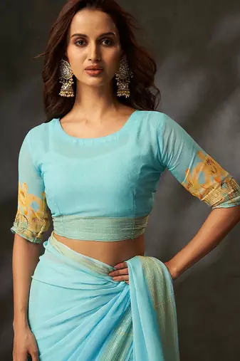 georgette art silk blend digital printed saree with croset work border | unstitched blouse | premium quality