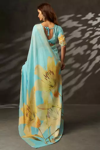 georgette art silk blend digital printed saree with croset work border | unstitched blouse | premium quality
