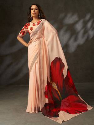 georgette art silk blend digital printed saree with croset work border | unstitched blouse | premium quality 1