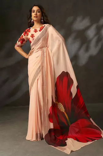 georgette art silk digital printed saree with croset work border | unstitched blouse | premium quality